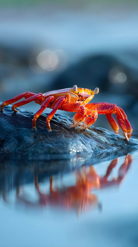 鮮艷螃蟹水中倒影-圖片