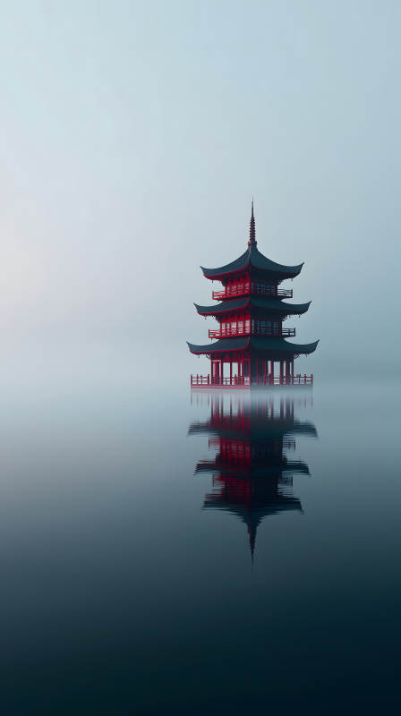 靜謐古塔映水面-圖片