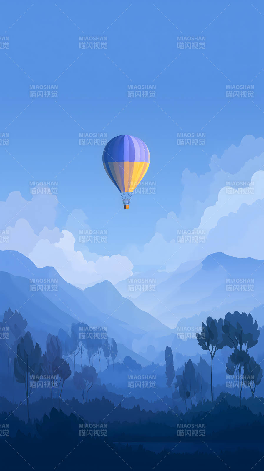 蓝天白云飞艇山峦-图片