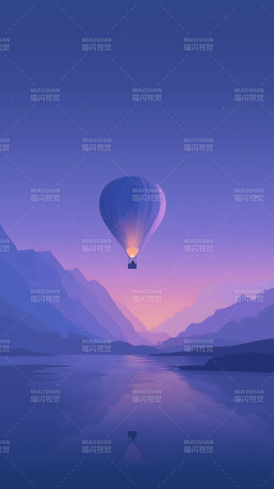 夜空熱氣球飛翔-圖片