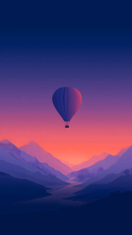 夕阳下的热气球翱翔天际-图片