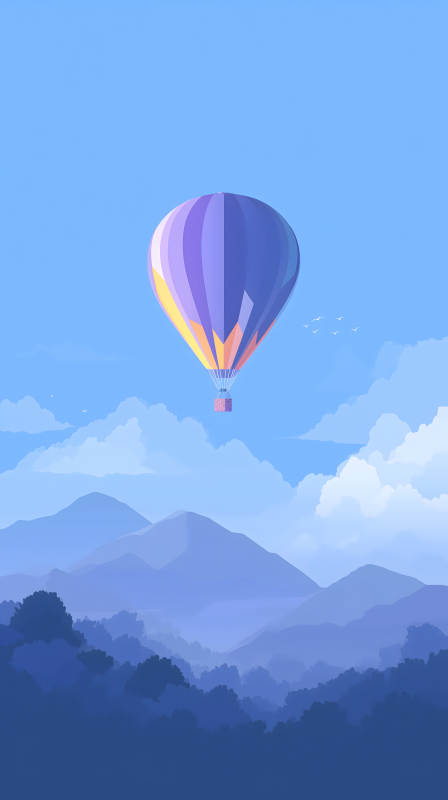 熱氣球飛越山脈天空-圖片