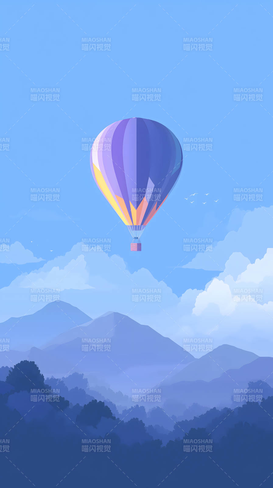 熱氣球飛越山脈天空-圖片