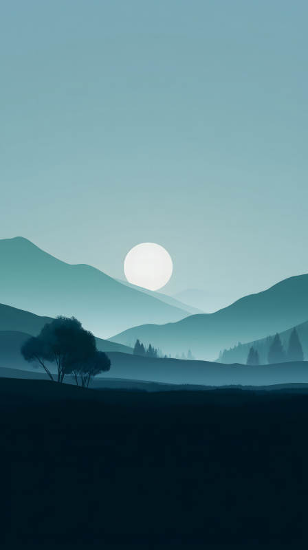 朦胧山景月光-图片