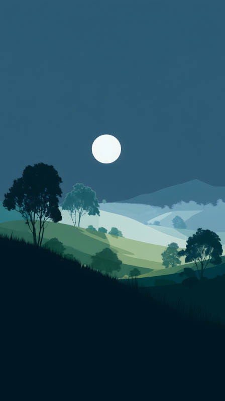夜色山丘明月-图片