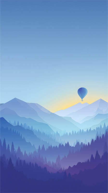 藍天白云山林熱氣球-圖片