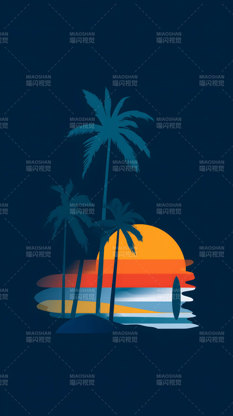 海边落日椰树剪影-图片