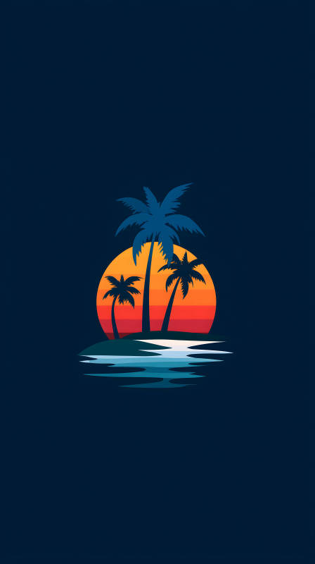 夕阳椰树剪影风景-图片