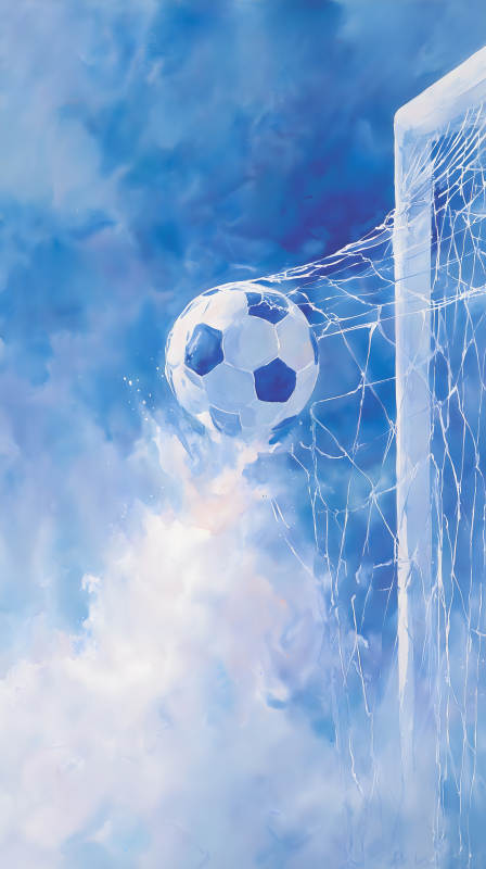 足球入網藍天飄渺-圖片