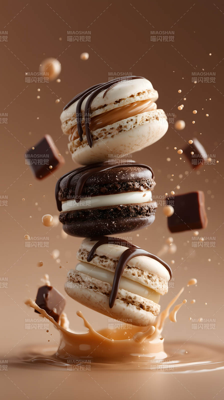 巧克力马卡龙飞溅-图片