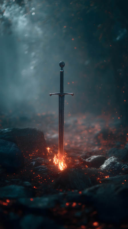 火焰中寶劍屹立-圖片
