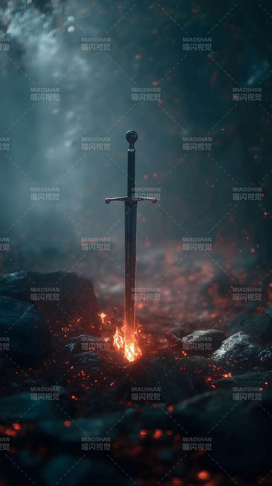 火焰中宝剑屹立-图片