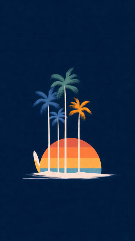 海灘夕陽棕櫚樹-圖片