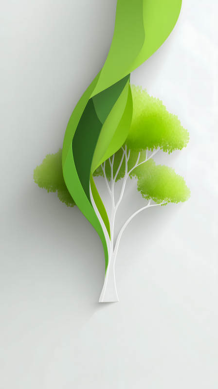紙藝樹與綠葉裝飾-圖片