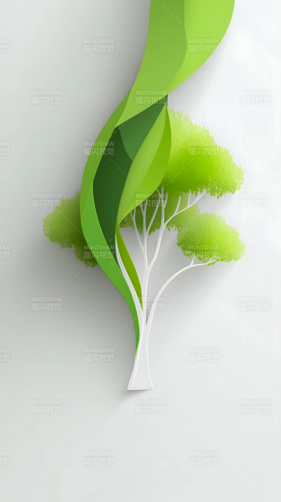 紙藝樹與綠葉裝飾-圖片