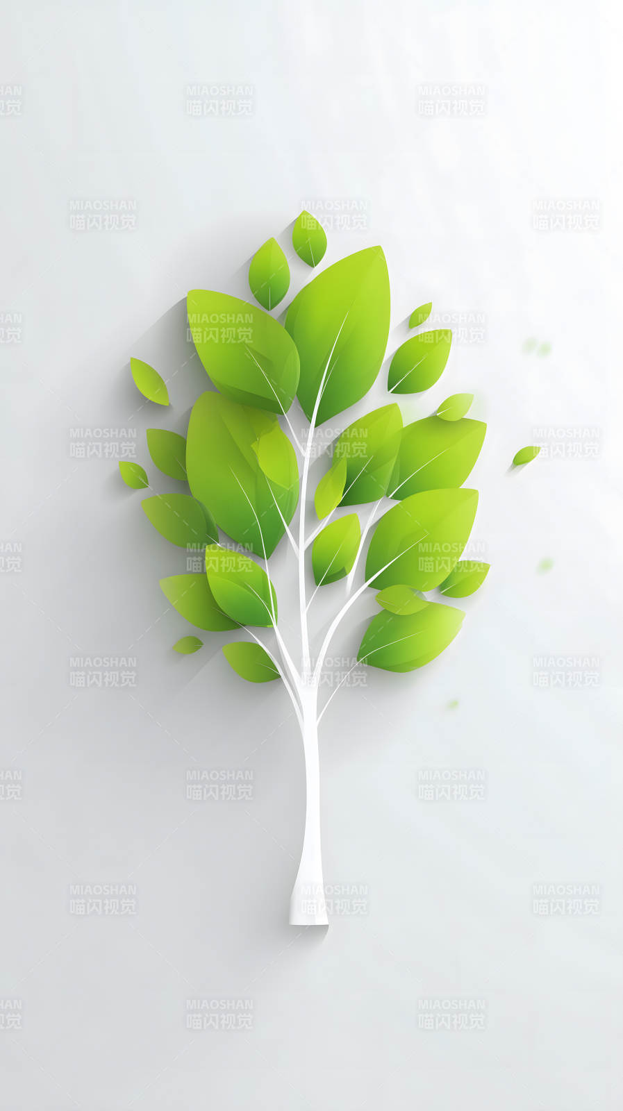 绿叶白树简约清新-图片