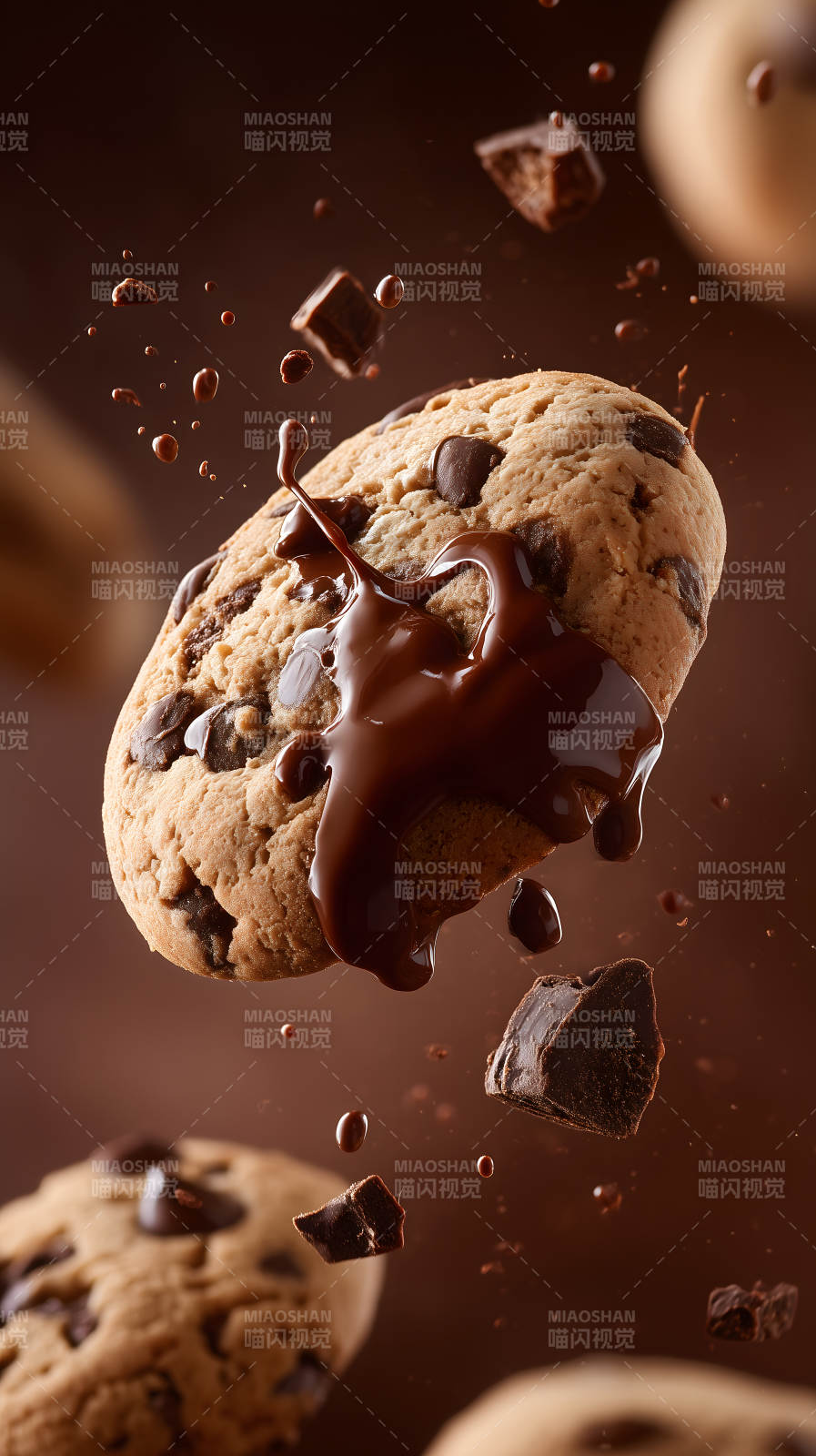 巧克力餅干飛濺特寫-圖片