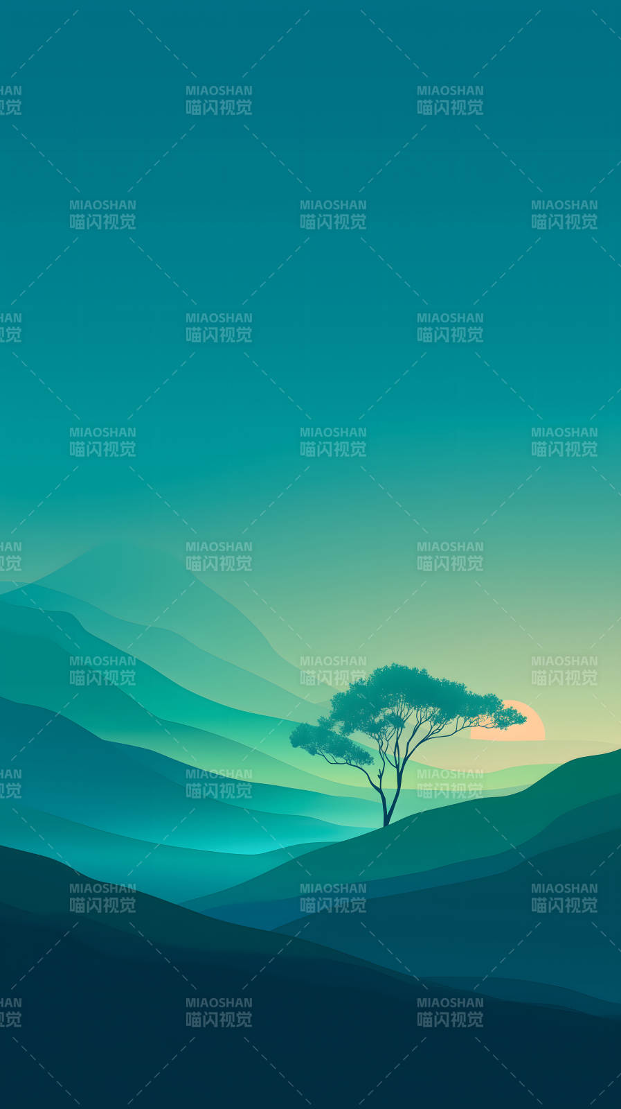 靜謐山景單樹-圖片