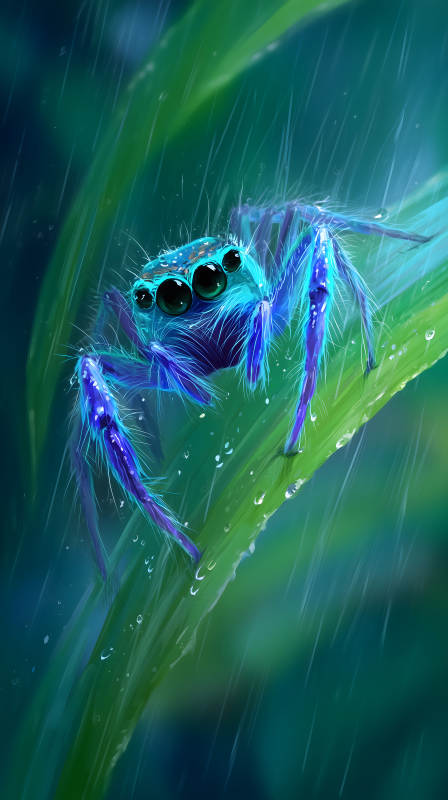 雨中藍蜘蛛-圖片