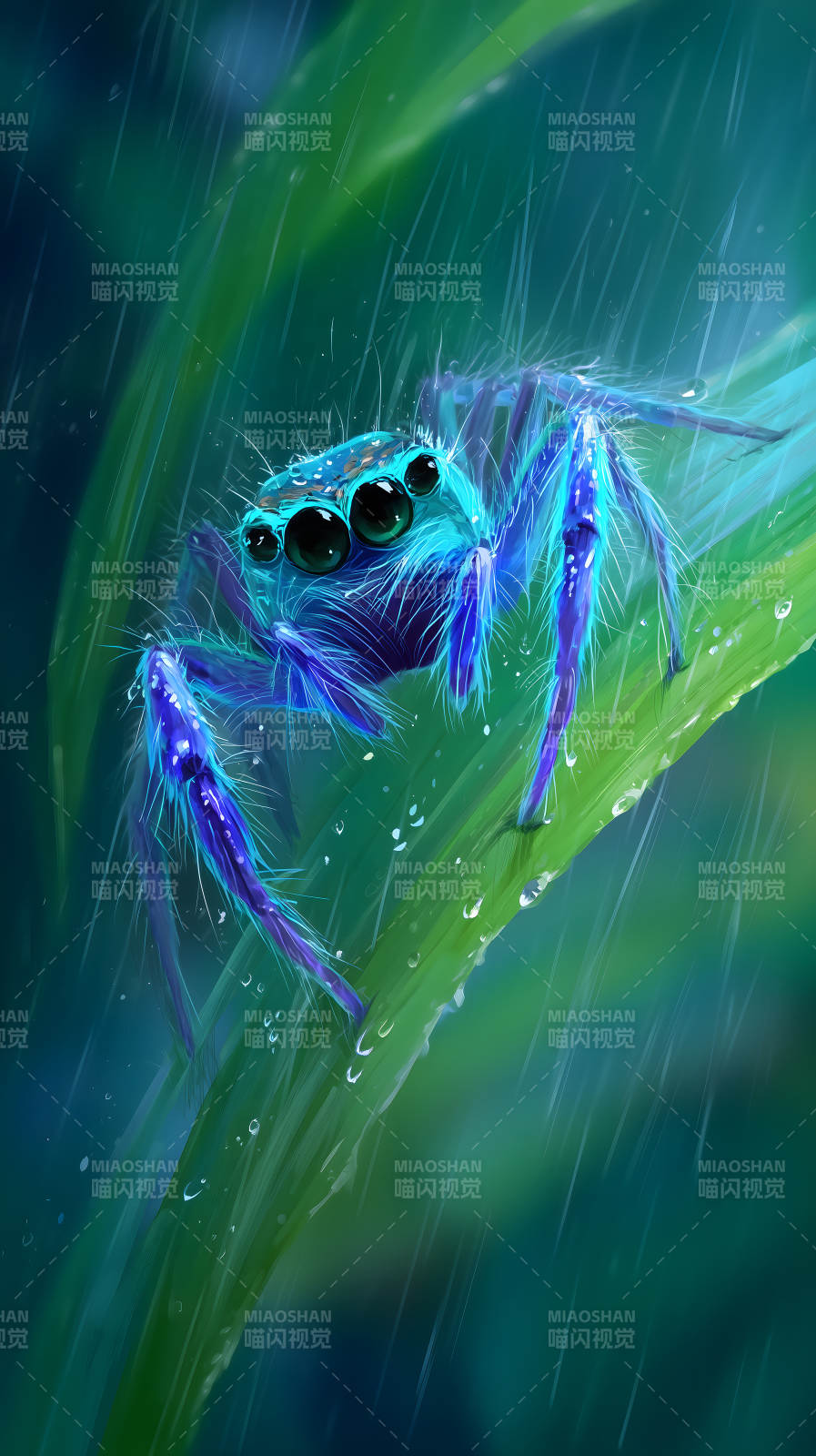 雨中藍蜘蛛-圖片