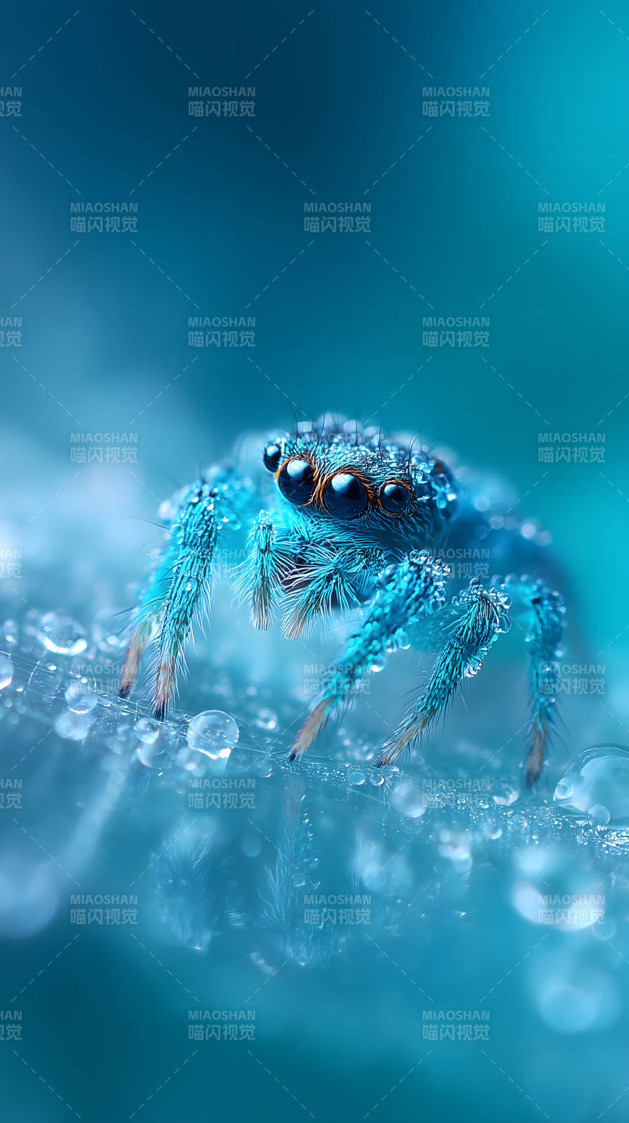 藍色蜘蛛水滴晶瑩剔透-圖片