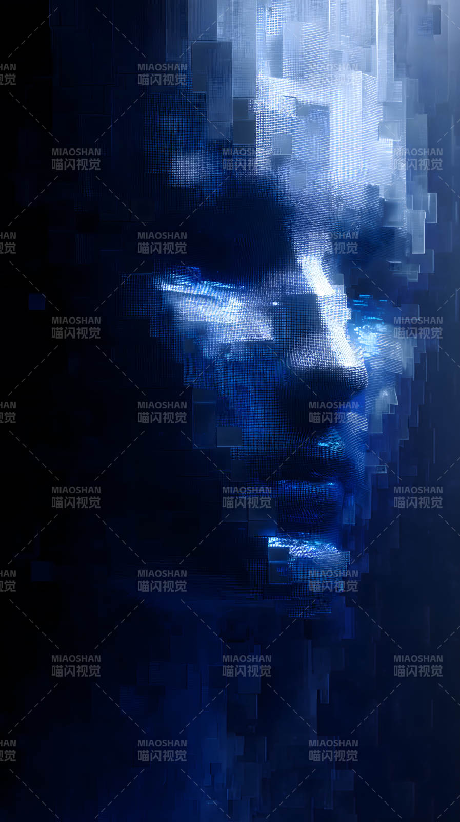 数字人脸蓝光科技感-图片