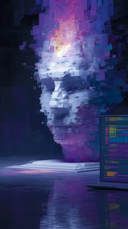 賽博朋克骷髏與代碼-圖片