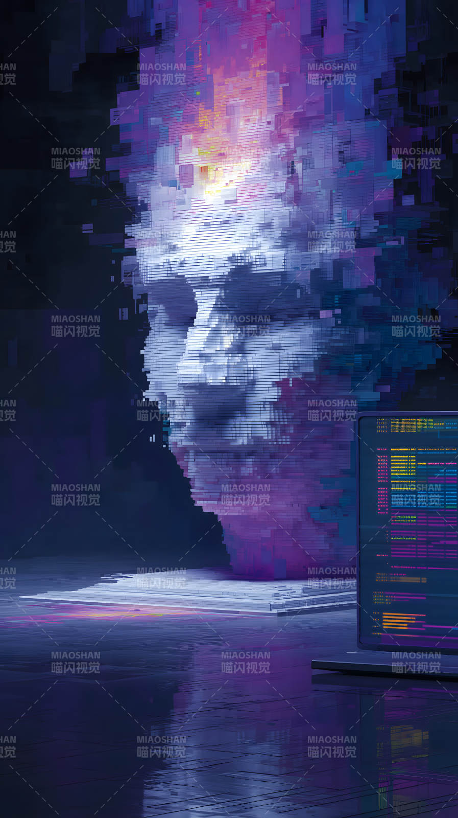 赛博朋克骷髅与代码-图片