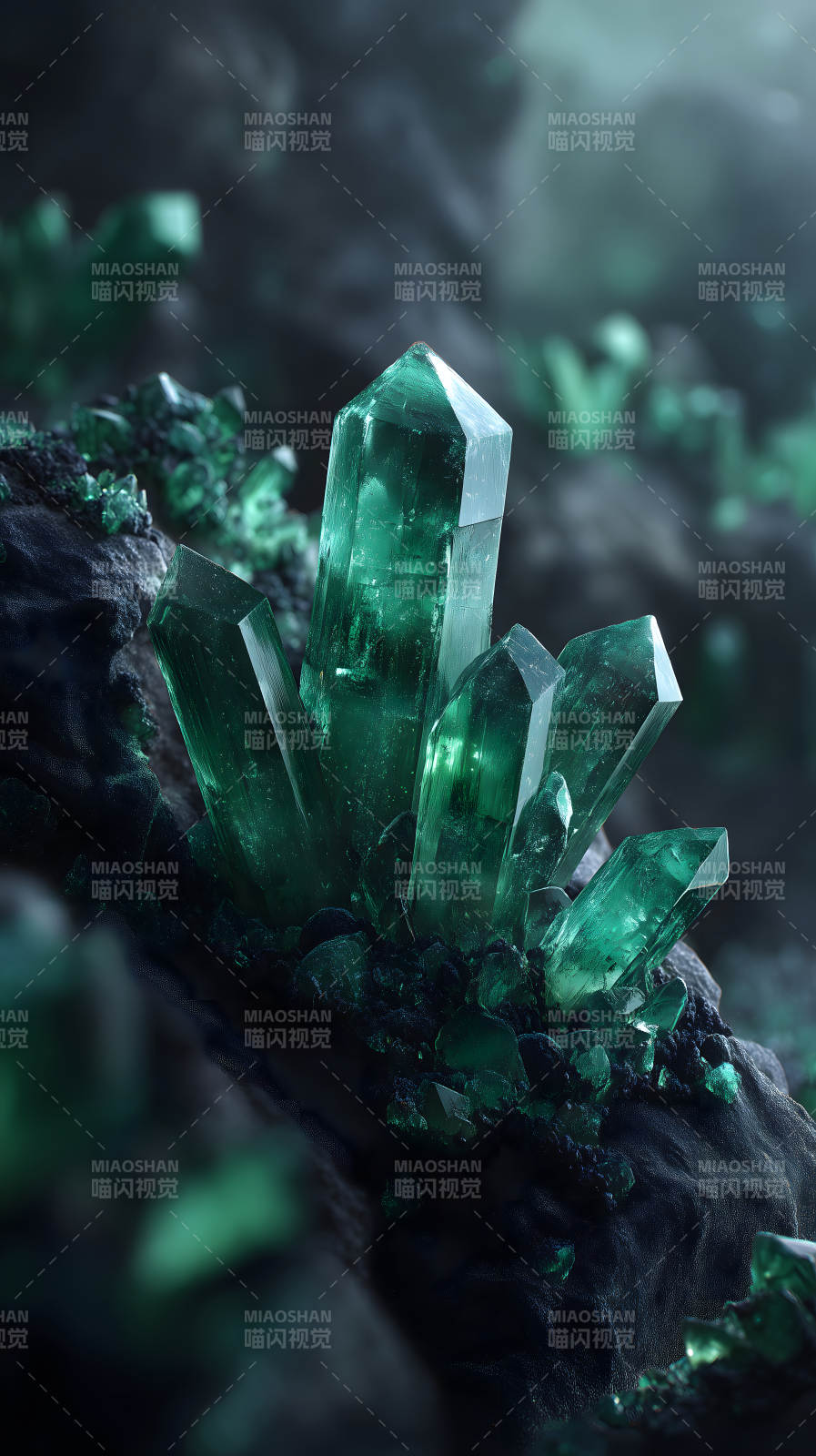 翠绿晶体岩石之美-图片