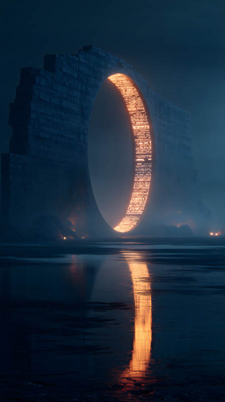 巨型圓環建筑與水面-圖片