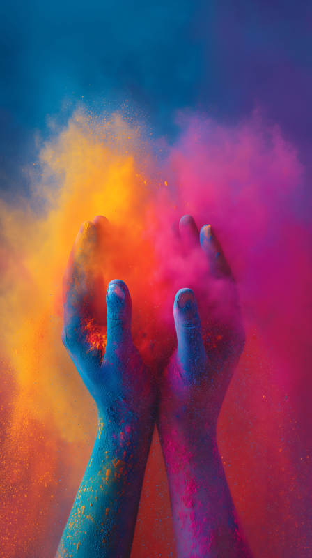 彩色粉末中的雙手-圖片