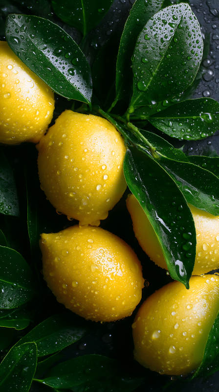 檸檬與綠葉清新特寫-圖片