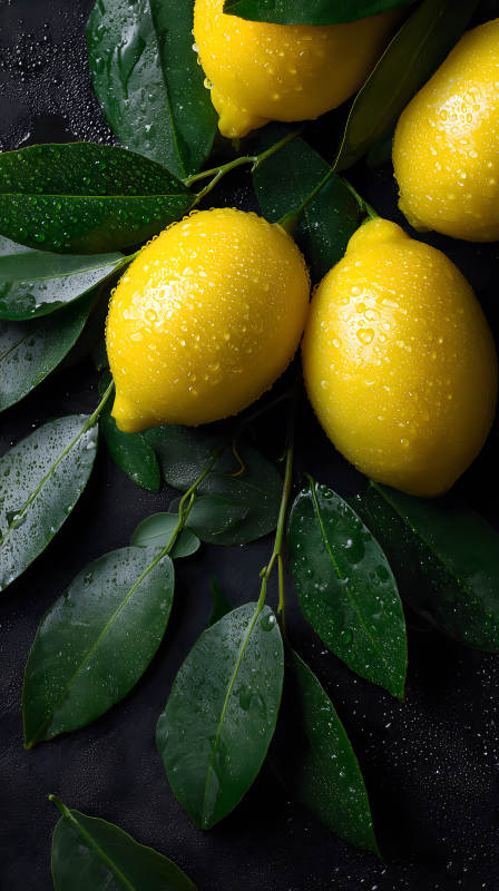 檸檬與綠葉特寫-圖片