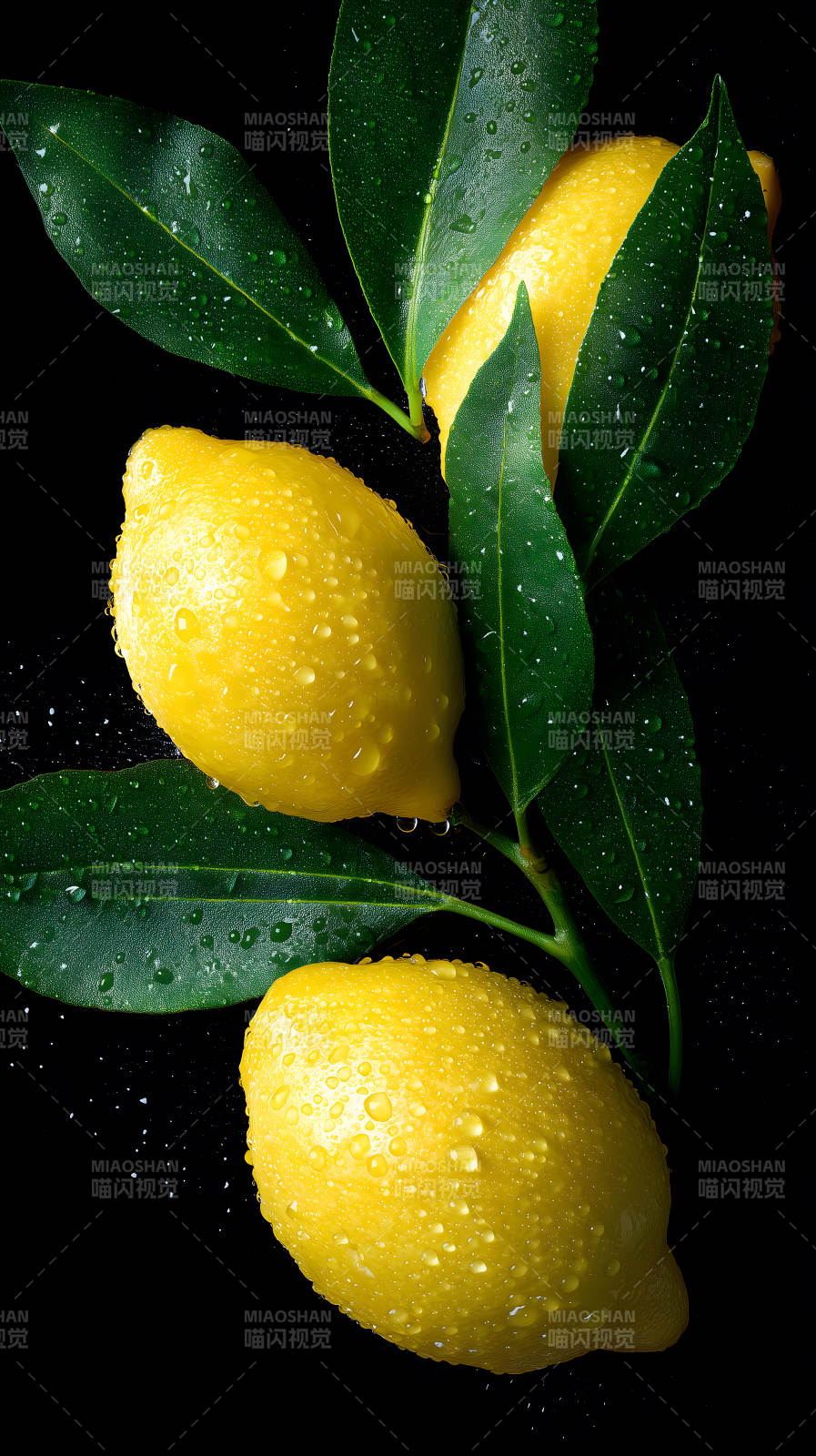 檸檬綠葉清新水珠-圖片