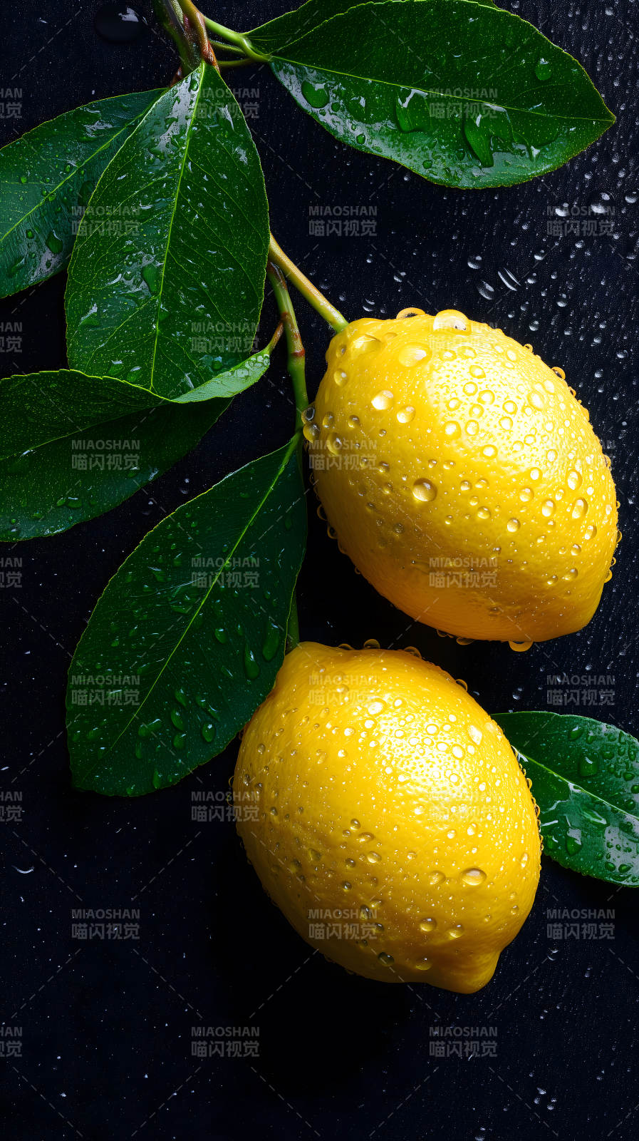 檸檬葉片水珠特寫-圖片