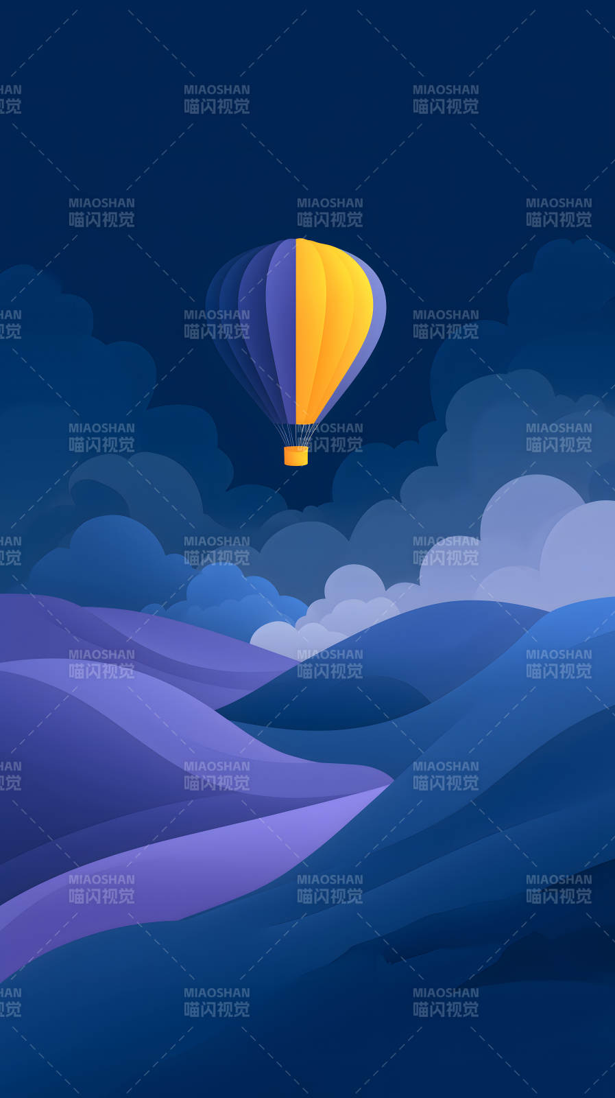 夜空熱氣球飛行景象-圖片