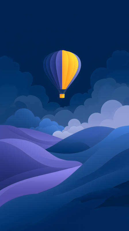 夜空熱氣球飛行景象-圖片