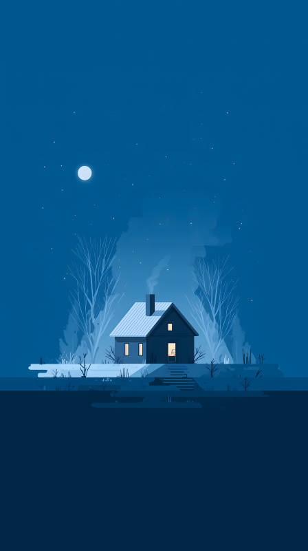 夜晚小屋寧靜溫馨-圖片