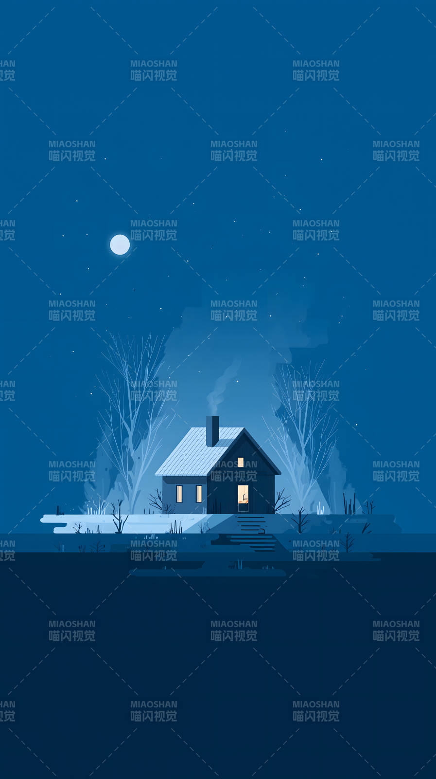 夜晚小屋寧靜溫馨-圖片