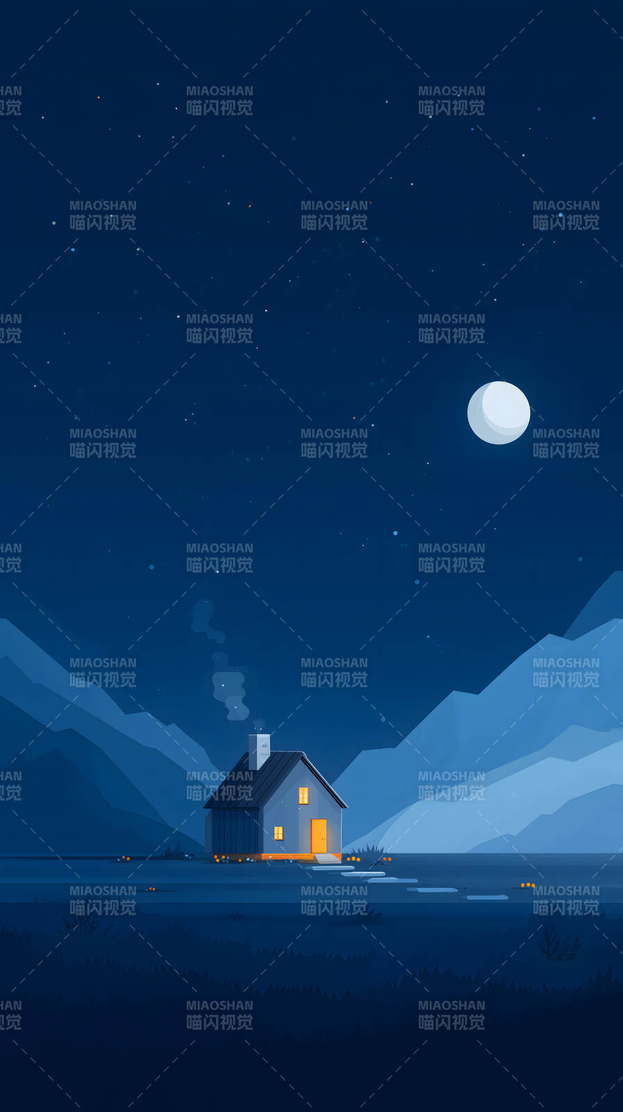 夜幕下的温馨小屋-图片