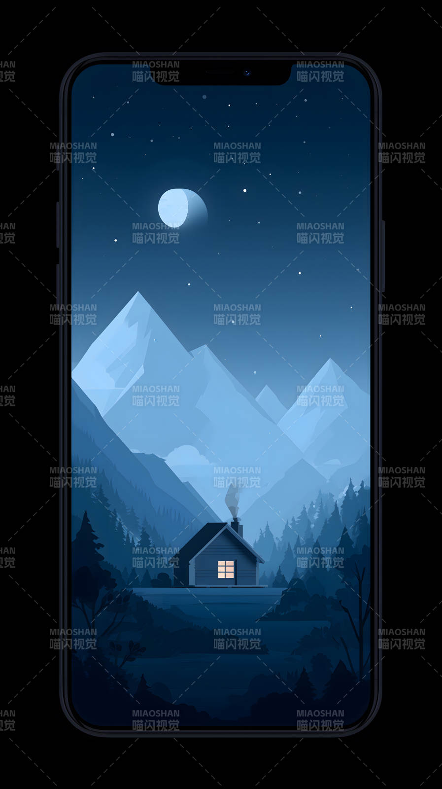 夜幕山居图-图片