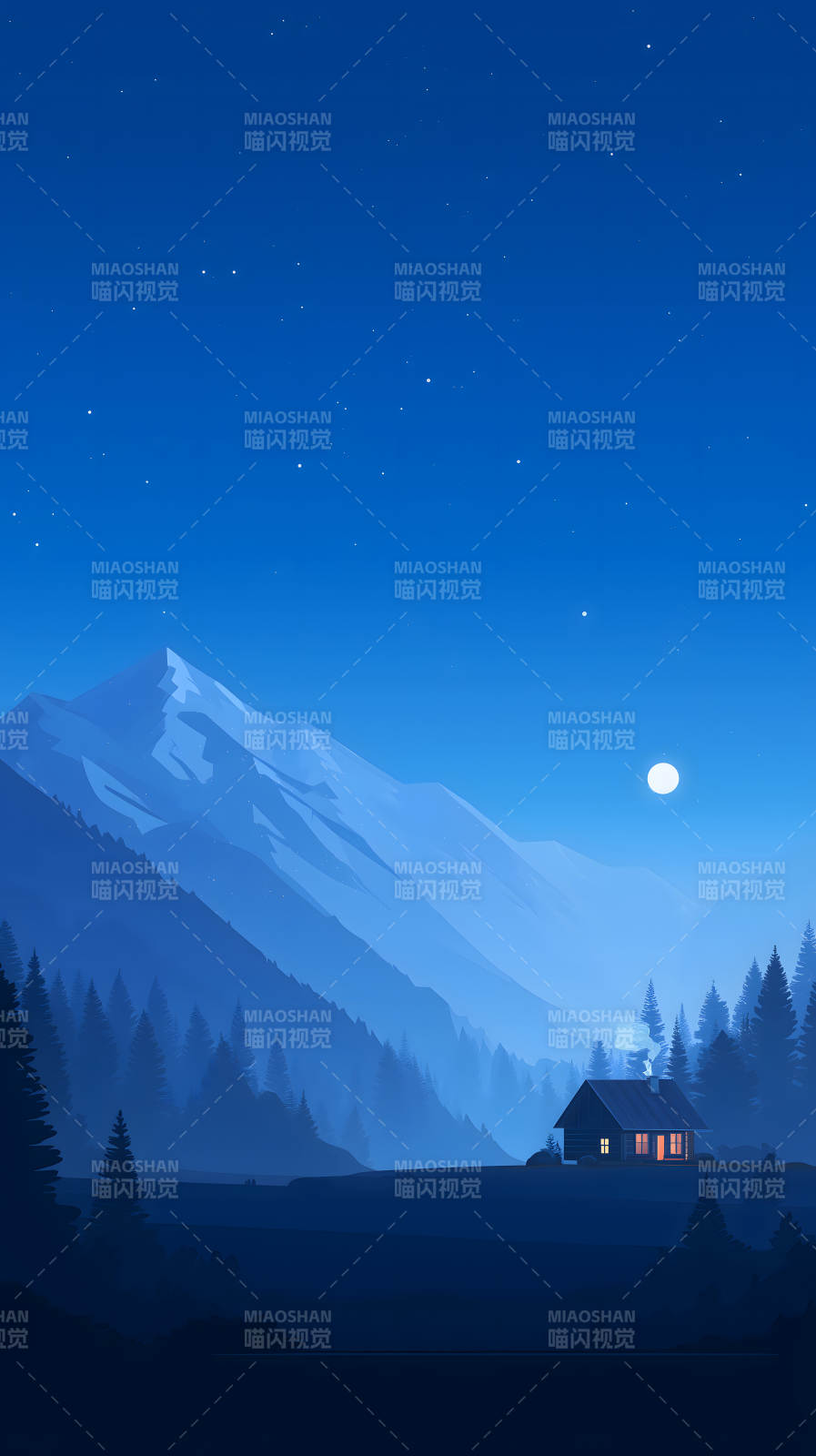 夜幕山林小屋星光-图片