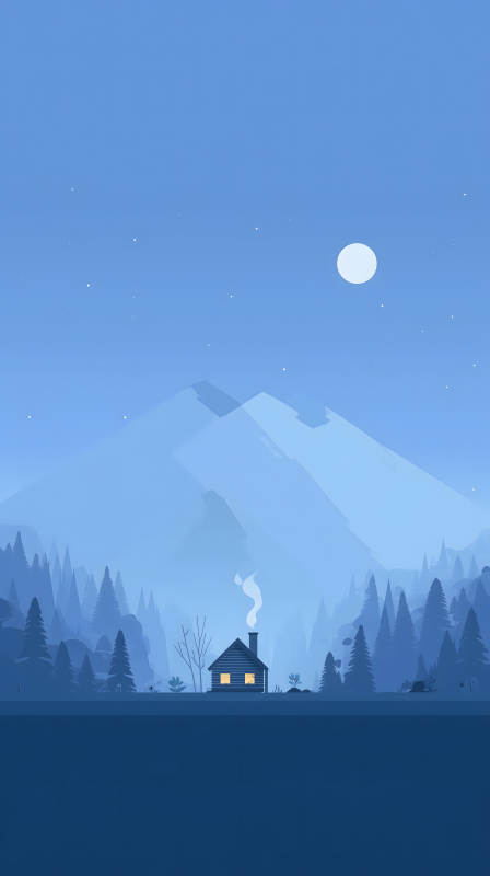 夜色山間小屋-圖片