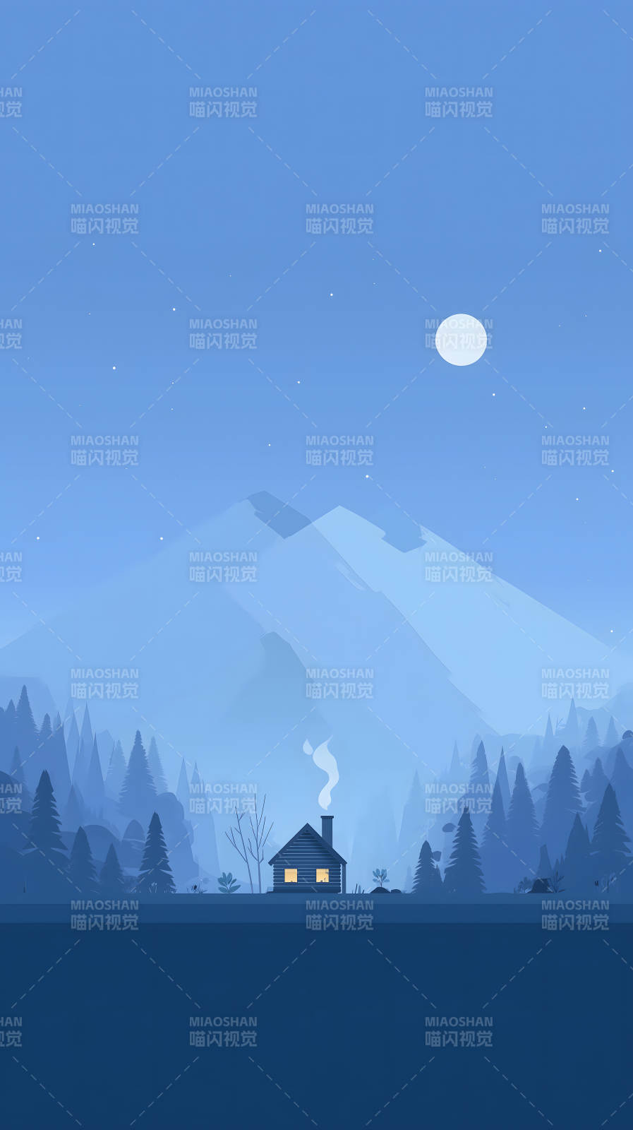 夜色山间小屋-图片