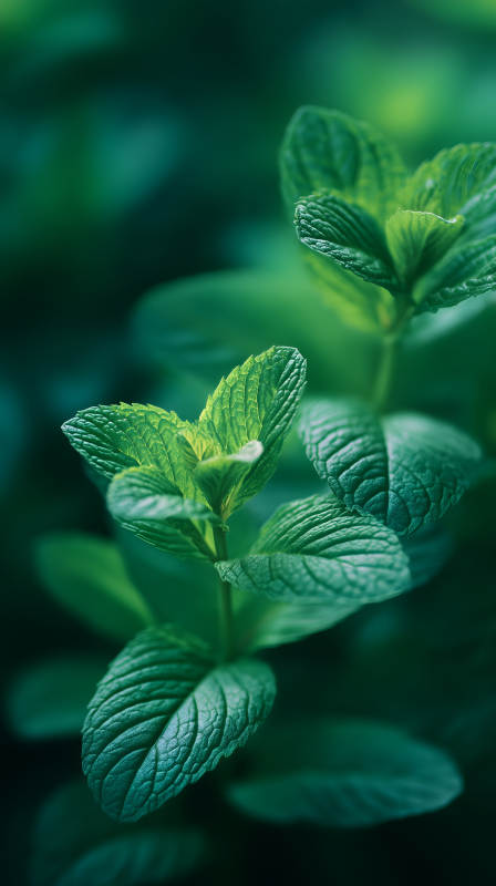薄荷叶特写翠绿欲滴-图片
