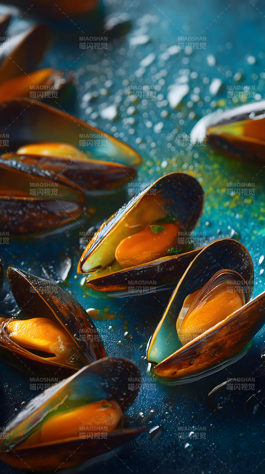 美味的煮熟貽貝特寫-圖片