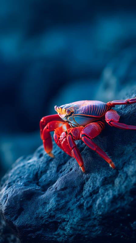 紅蟹靜臥巖石之上-圖片