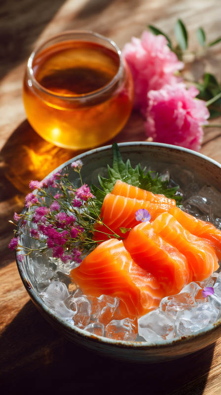 鲜美鲑鱼刺身-图片