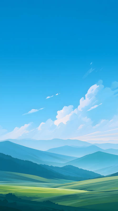 蓝天绿地山峦叠嶂风景画-图片