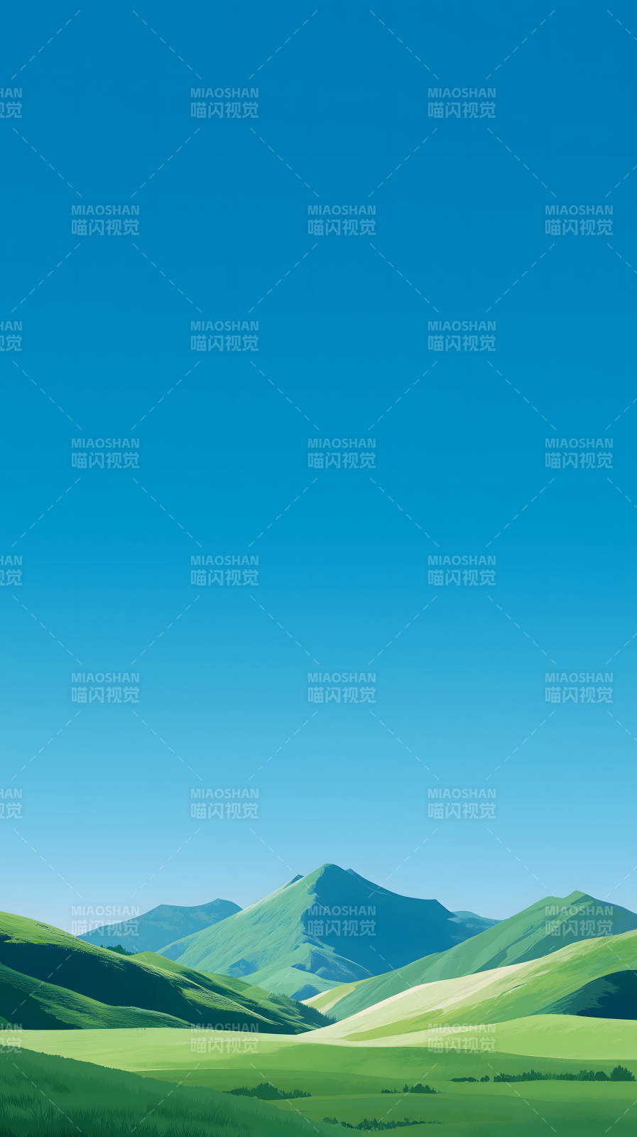 蓝天绿山风景画-图片